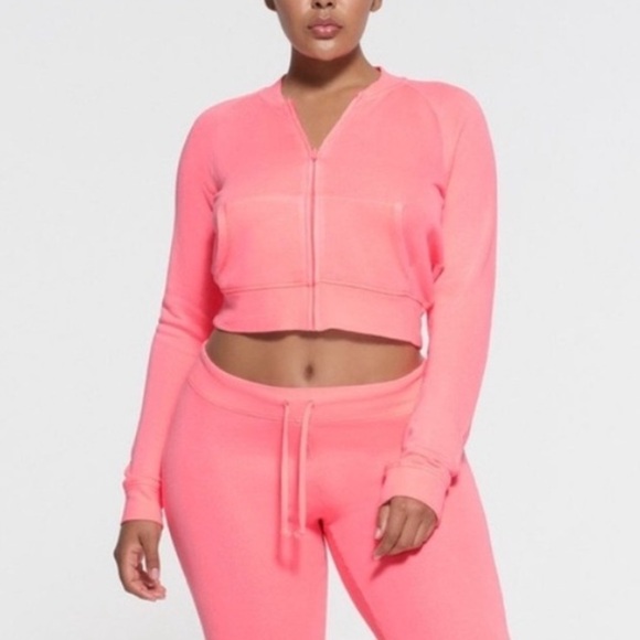 SKIMS Tops - SKIMS Pink zip up Hoodie Sweatshirt Size S